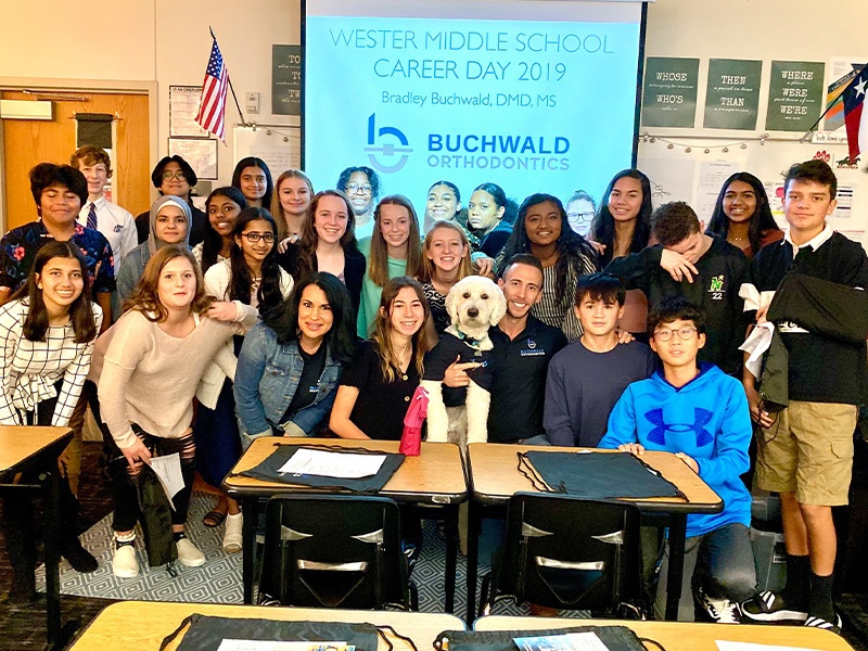 Wester Middle School class with Buchwald Orthodontics team on Career Day