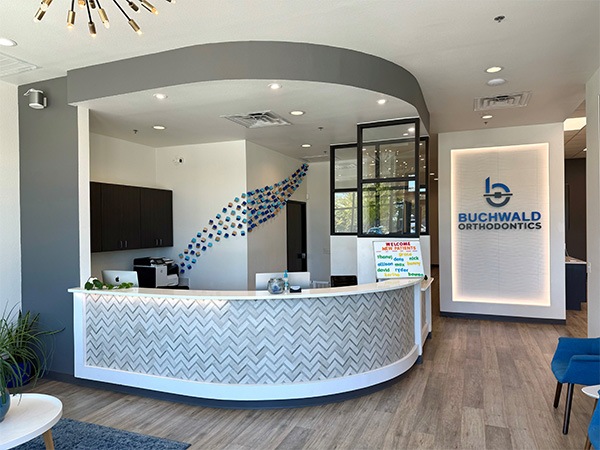 Reception desk of orthodontic office in Prosper and Frisco