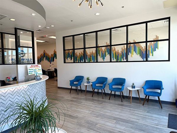 Reception desk of orthodontic office in Prosper and Frisco